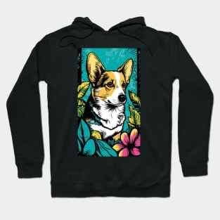 Corgi Dog Vibrant Tropical Flower Tall Retro Vintage Digital Pop Art Portrait 3 Hoodie